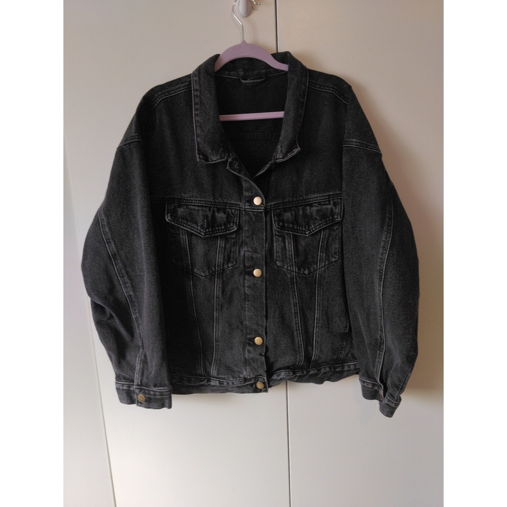 Womens Denim Trucker Jacket Size 2x Black 90s Grunge Skater Dark Academia